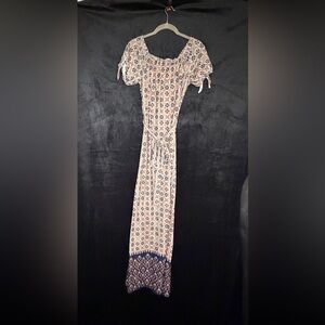 Allison Brittney Floral Print Maxi Dress in Cream and Blue